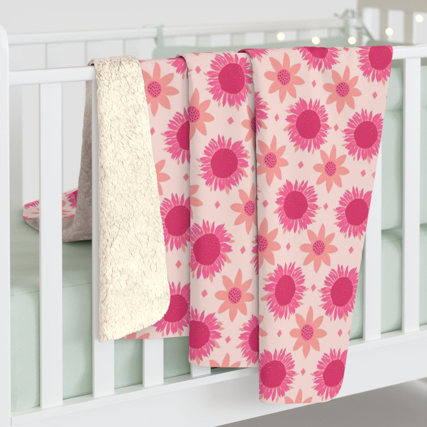 Pink Sunflowers on Pink Background Sherpa Fleece Blanket