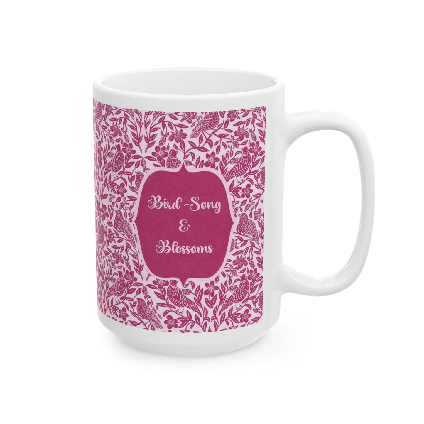 Bird Song & Blossoms Ceramic Mug — Botanical Coffee Tea Cup (11oz, 15oz)