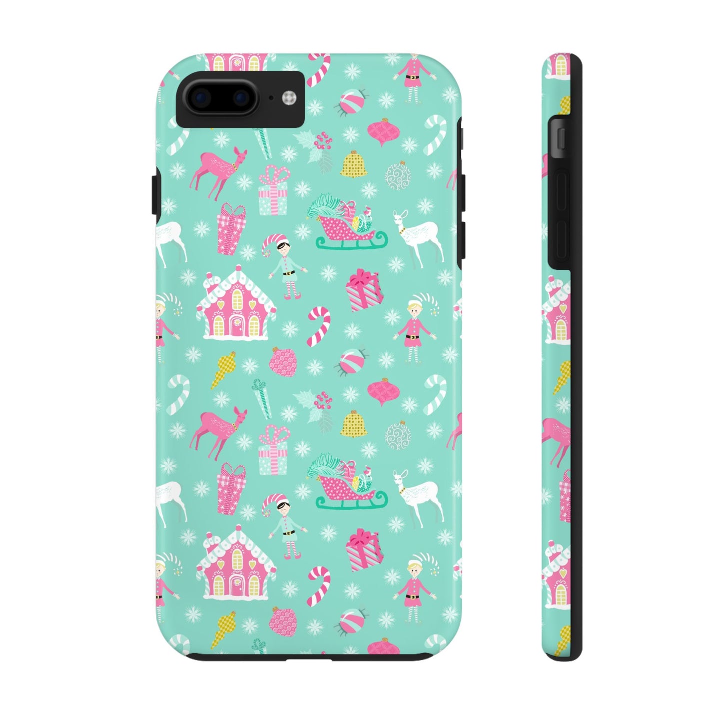 Pastel Christmas on Turquoise Tough Phone Cases