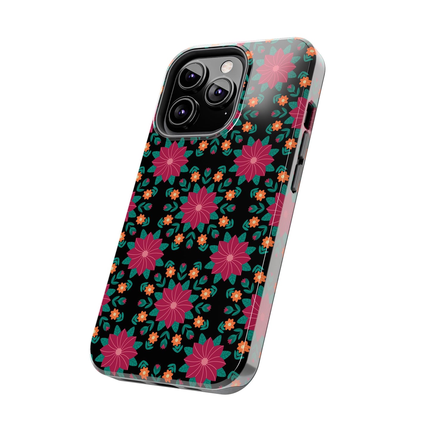 Poinsettias (pink and teal) Tough Phone Cases