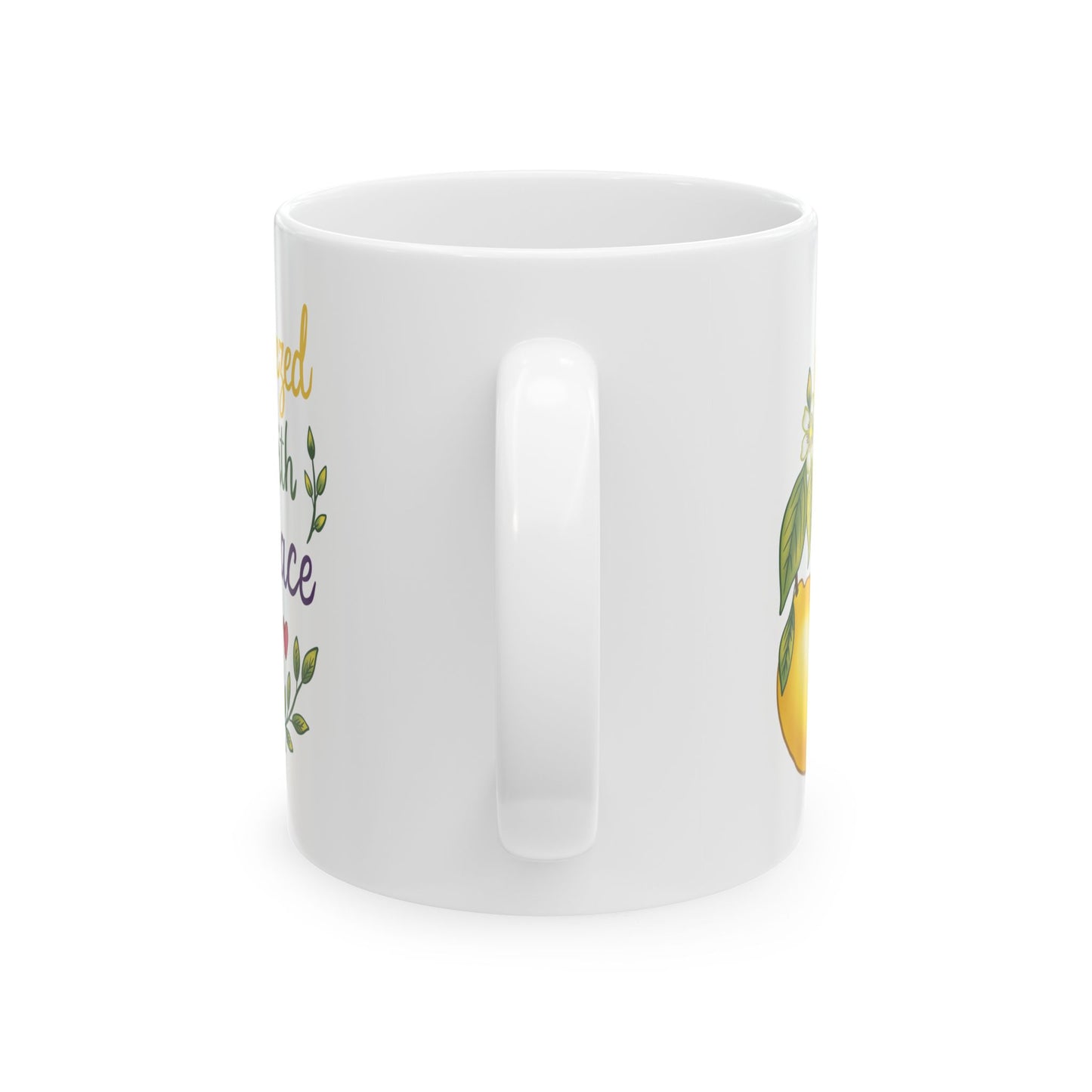 Squeezed With Grace Ceramic Mug — Botanical Coffee Tea Cup (11oz & 15oz)