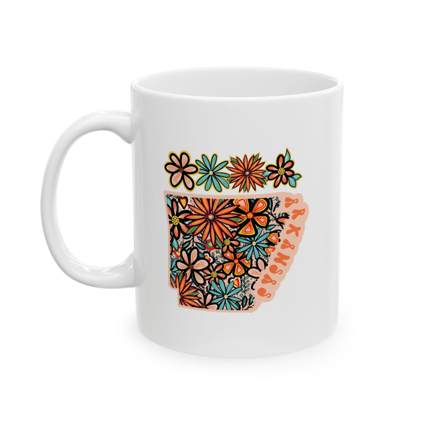 Retro 70s Flowers Arkansas Ceramic Mug 11 oz and 15 oz