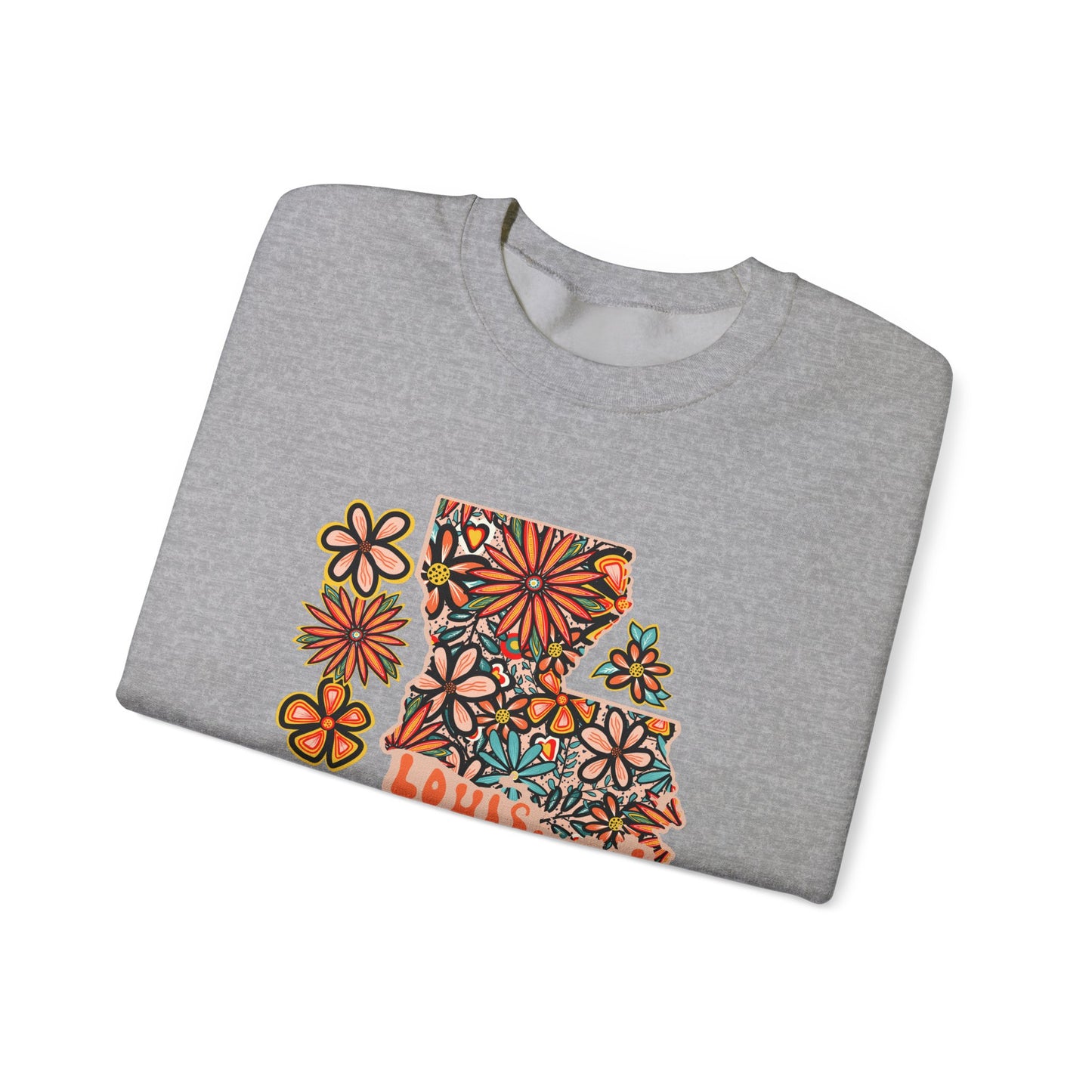 Retro 70s Flowers Louisiana State Design — Heavy Blend™ Crewneck Sweatshirt