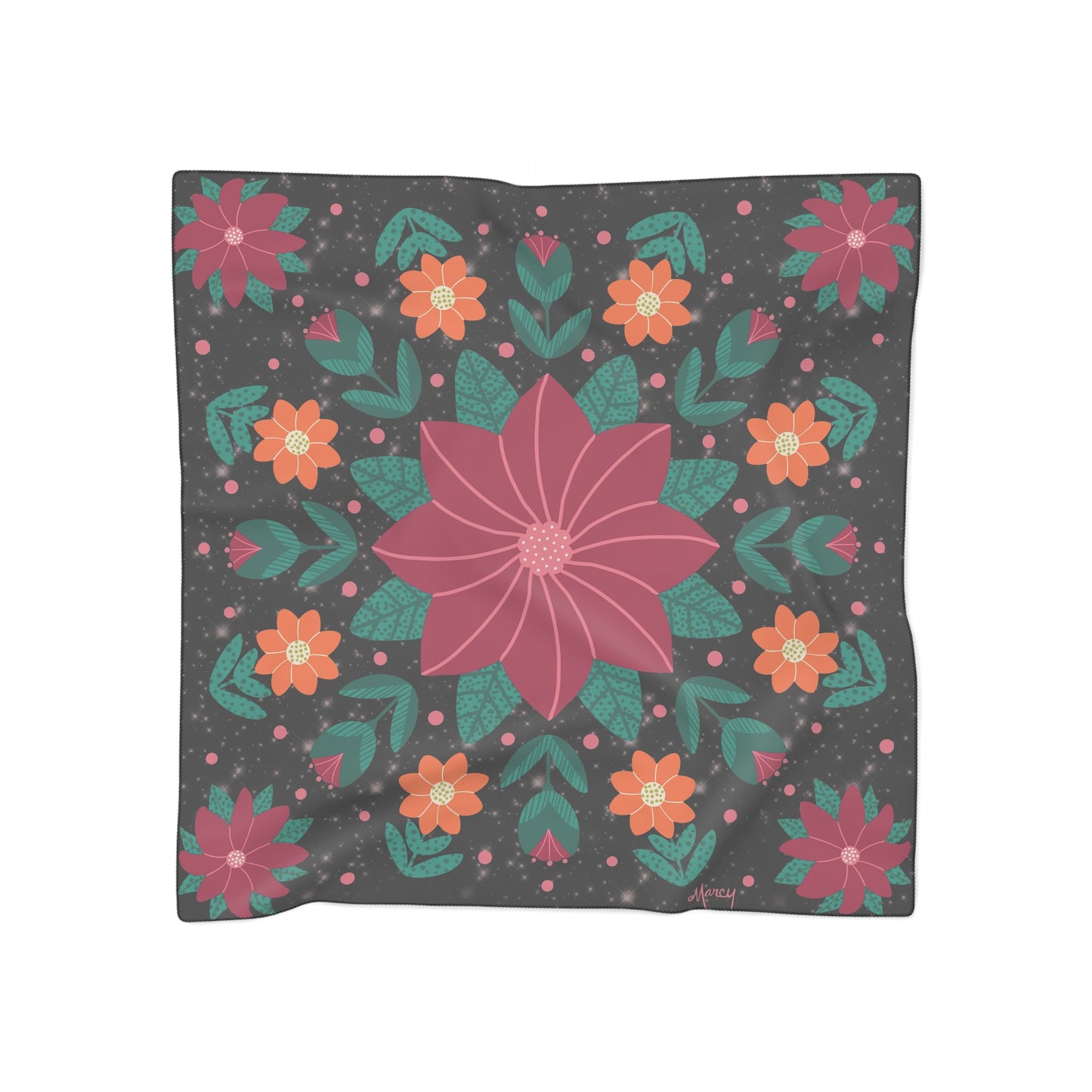 Pink and Orange Floral Square Scarf