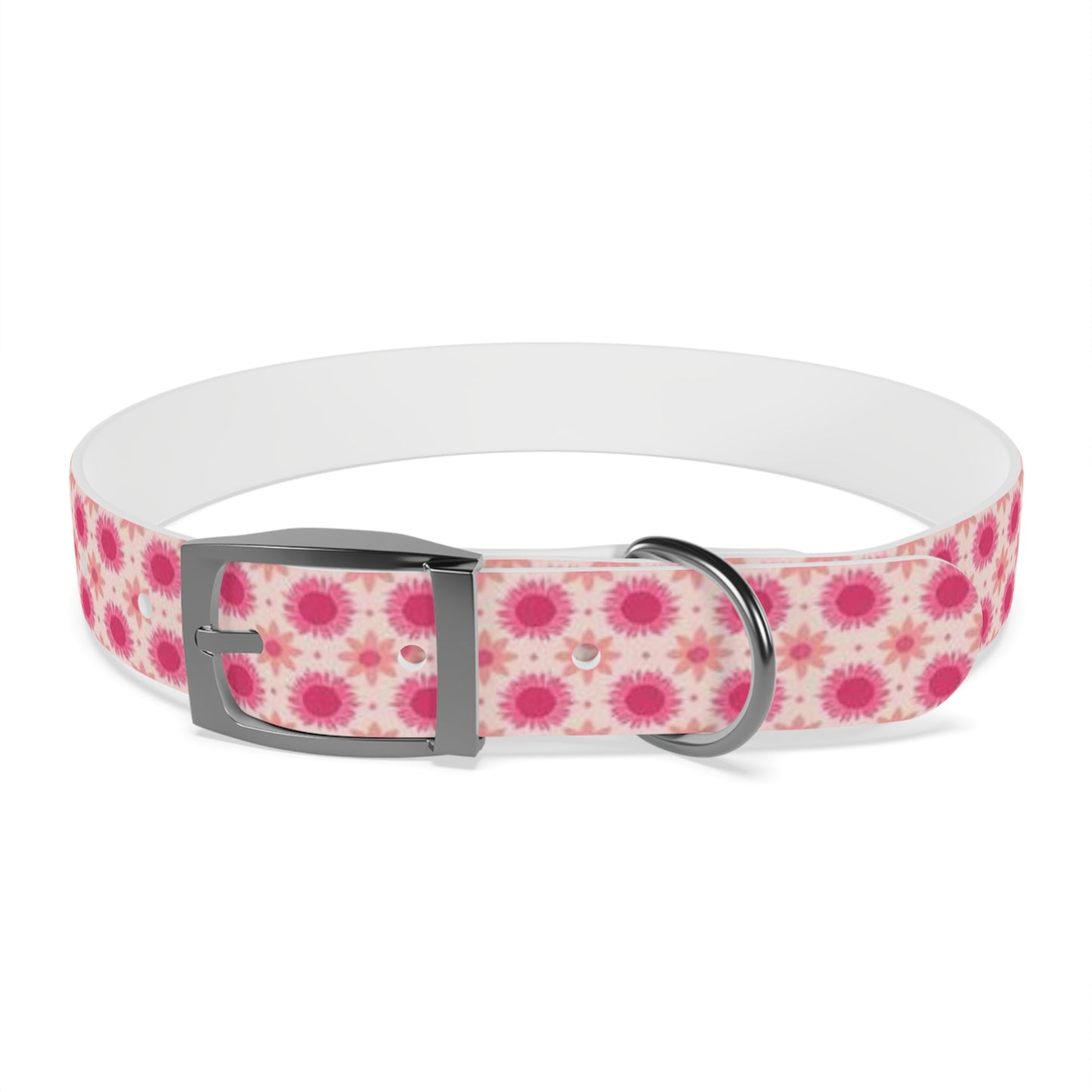 Retro Pink Sunflowers Dog Collar
