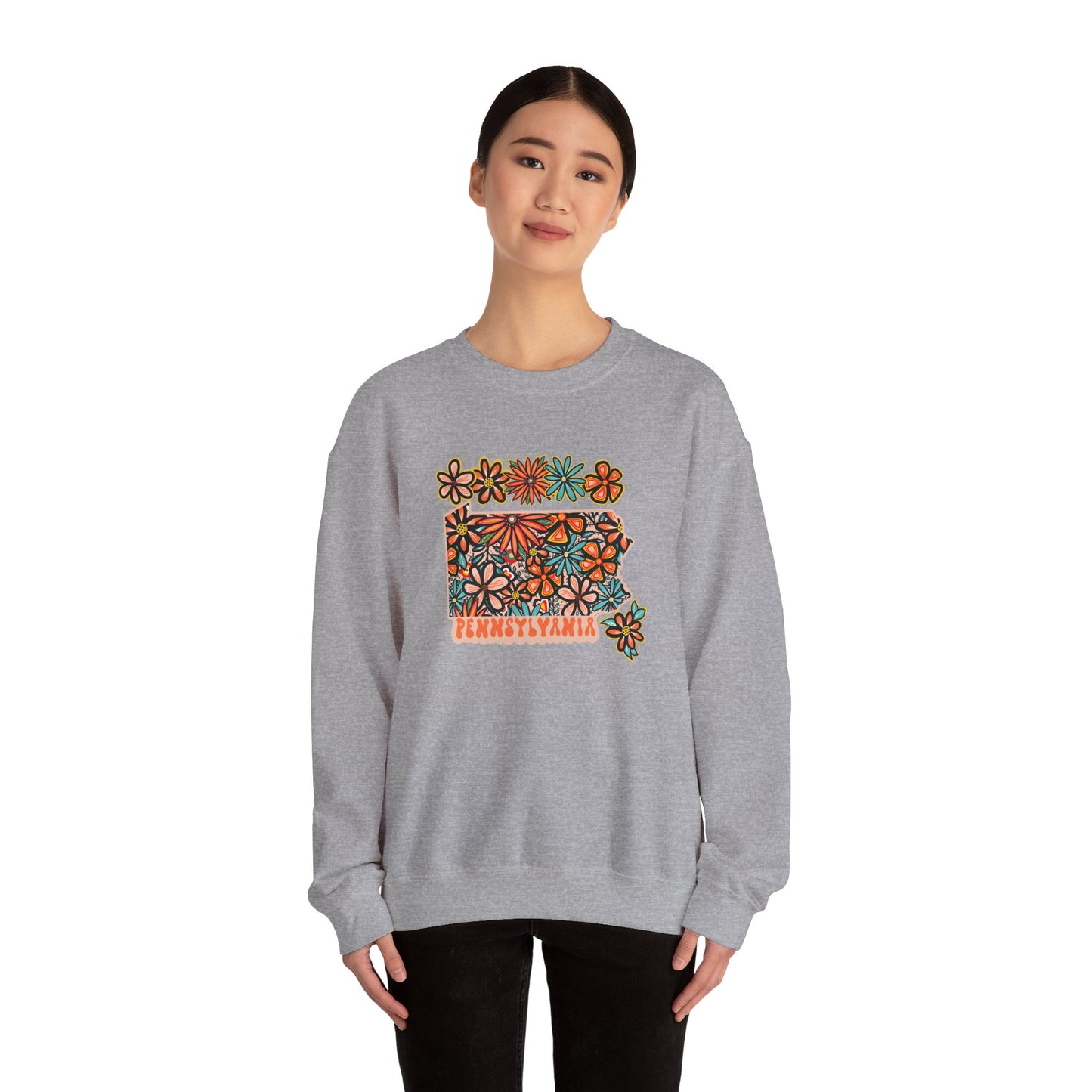 Retro 70s Flowers Pennsylvania State Design — Heavy Blend™ Crewneck Sweatshirt