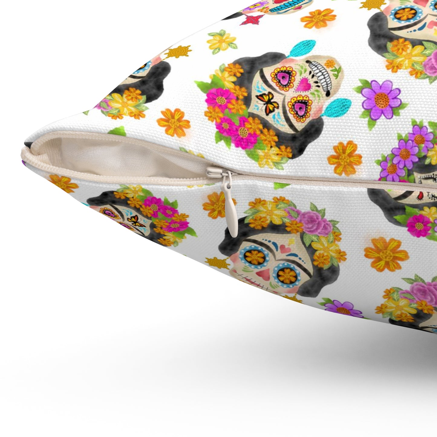 Frida Sugar Skulls Spun Polyester Square Pillow