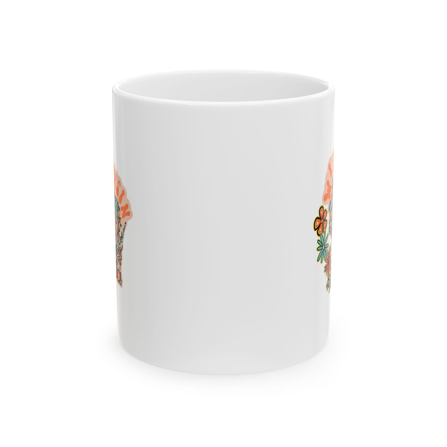 Retro 70s Flowers Wisconsin Ceramic Mug 11 oz and 15 oz