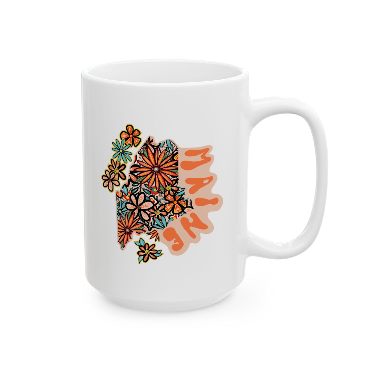 Retro 70s Flowers Maine Ceramic Mug 11 oz and 15 oz