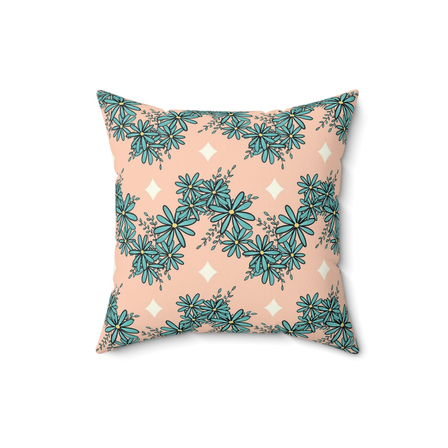 Blue Daisies Zig Zag Stripes Spun Polyester Square Pillow