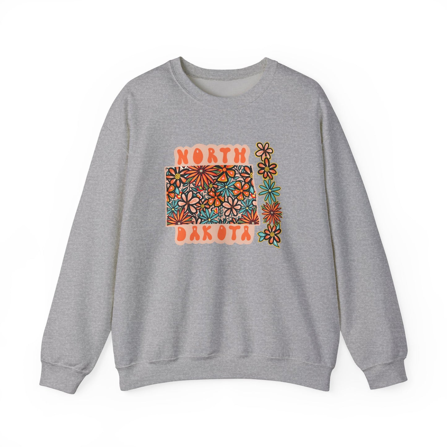 Retro 70s Flowers North Dakota State Design — Heavy Blend™ Crewneck Sweatshirt