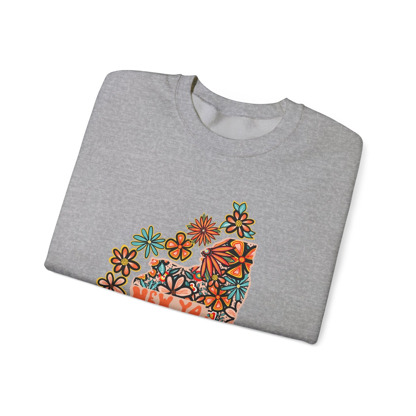 Retro 70s Flowers New York State Design — Heavy Blend™ Crewneck Sweatshirt