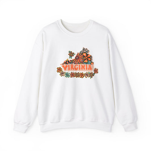 Retro 70s Flowers Virginia State Design — Heavy Blend™ Crewneck Sweatshirt