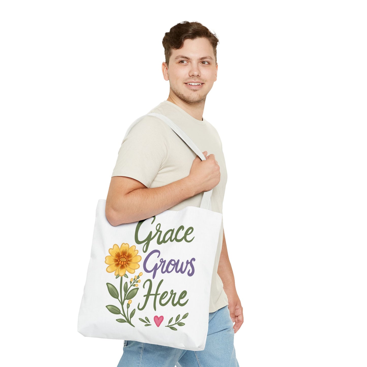 Grace Grows Here Tote - Floral Inspirational Canvas Bag