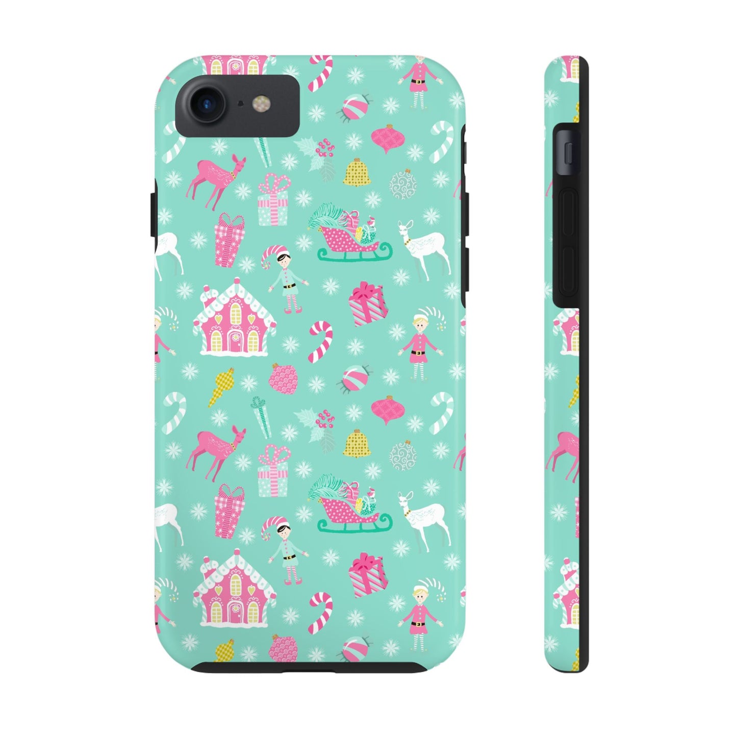 Pastel Christmas on Turquoise Tough Phone Cases