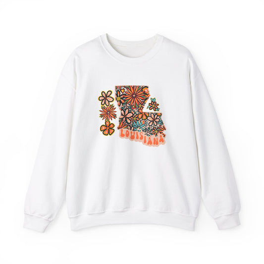 Retro 70s Flowers Louisiana State Design — Heavy Blend™ Crewneck Sweatshirt