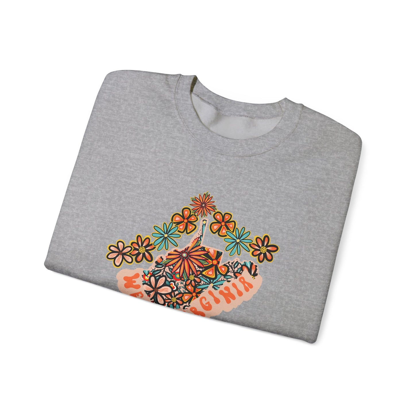 Retro 70s Flowers West Virginia State Design — Heavy Blend™ Crewneck Sweatshirt