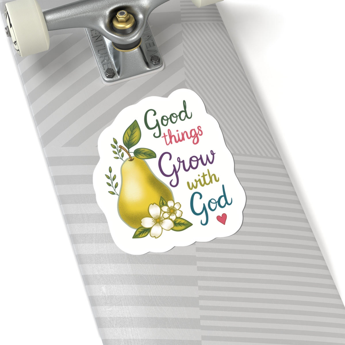 Good Things Grow with God Pear Sticker — Faith-Based Inspirational Kiss-Cut Sticker