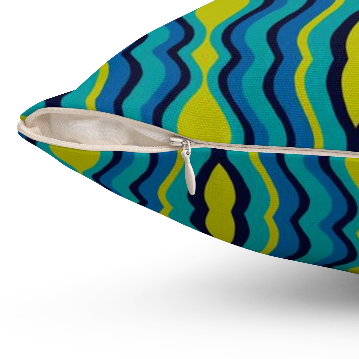 Boho Psychadelic Wavy Stripes Square Spun Polyester Pillow