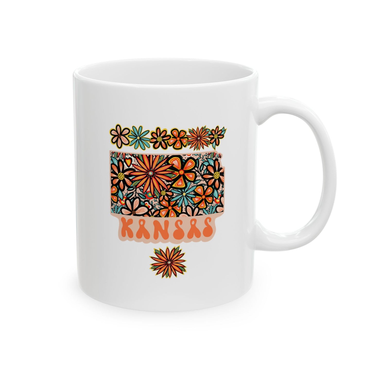 Retro 70s Flowers Kansas Ceramic Mug 11 oz and 15 oz