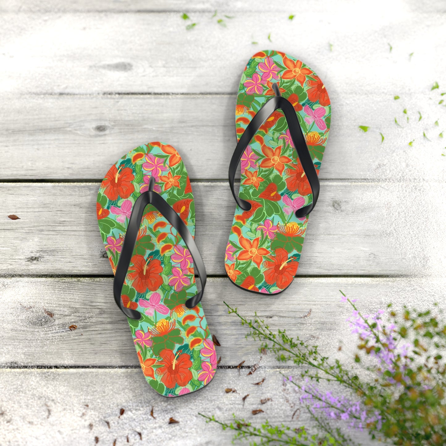 Tropical Flowers Flip Flops