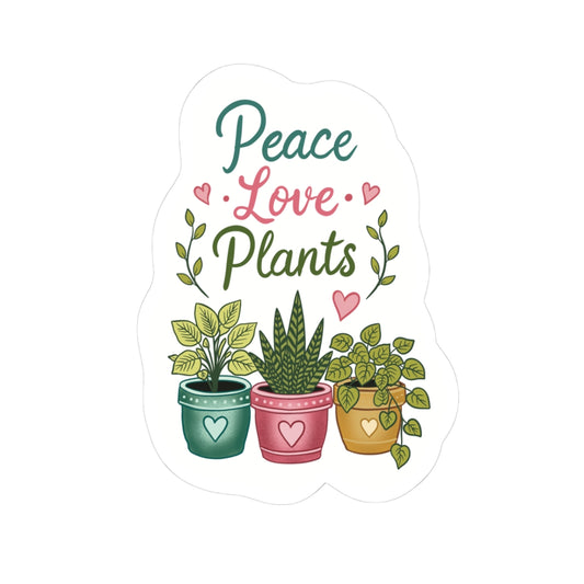 Peace Love Plants Sticker — Cute Potted Plant Kiss-Cut Vinyl Sticker