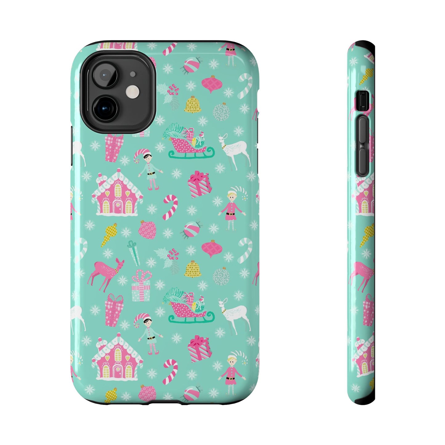 Pastel Christmas on Turquoise Tough Phone Cases