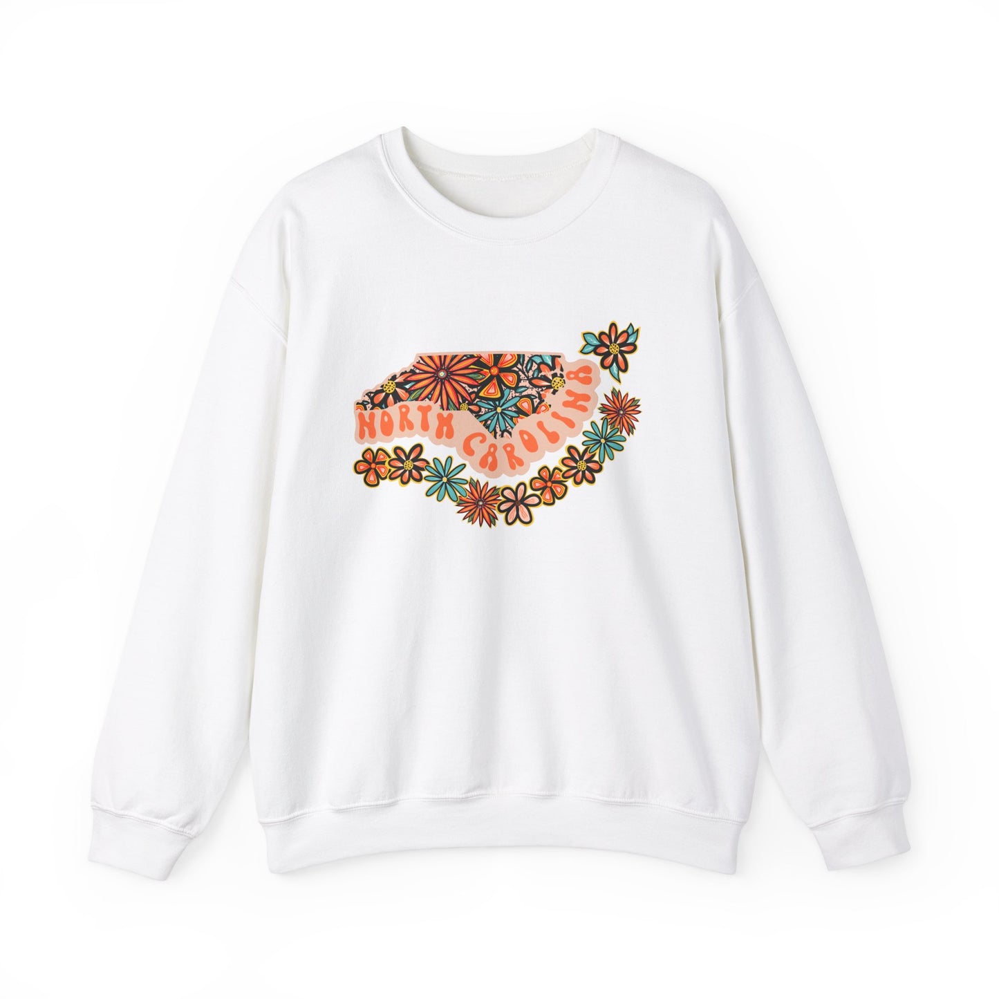 Retro 70s Flowers North Carolina State Design — Heavy Blend™ Crewneck Sweatshirt