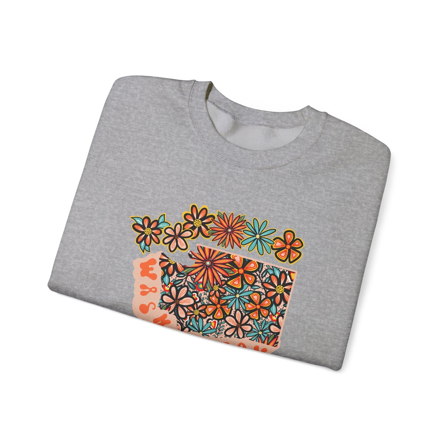 Retro 70s Flowers Washington State Design — Heavy Blend™ Crewneck Sweatshirt