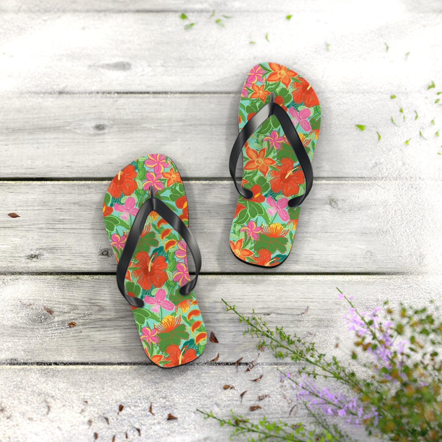 Tropical Flowers Flip Flops