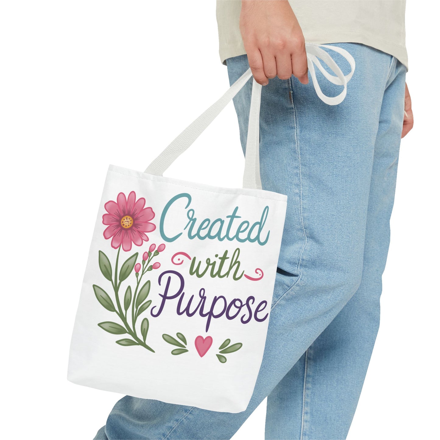 Created with Purpose Tote Bag — Floral Inspirational Canvas Tote