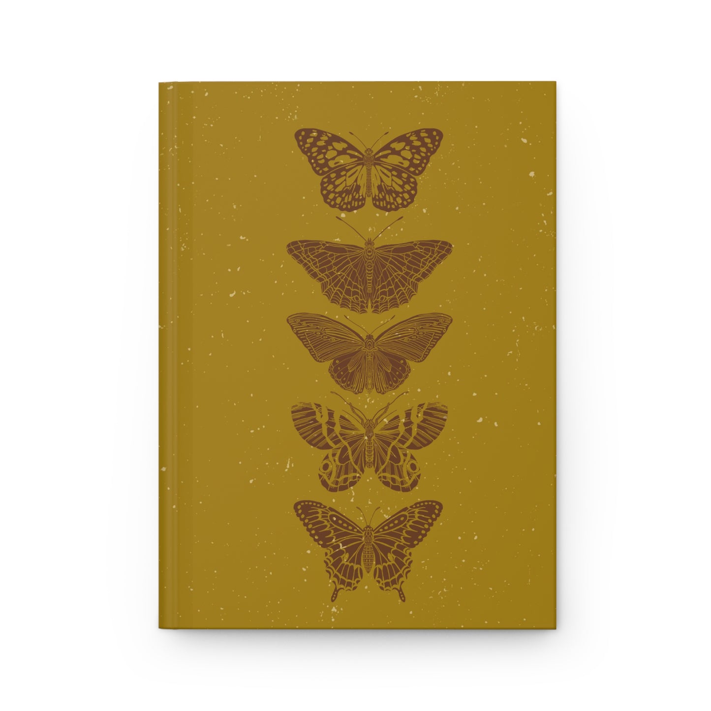 Brown Butterflies in Block Print Style on Gold Background Hardcover Journal