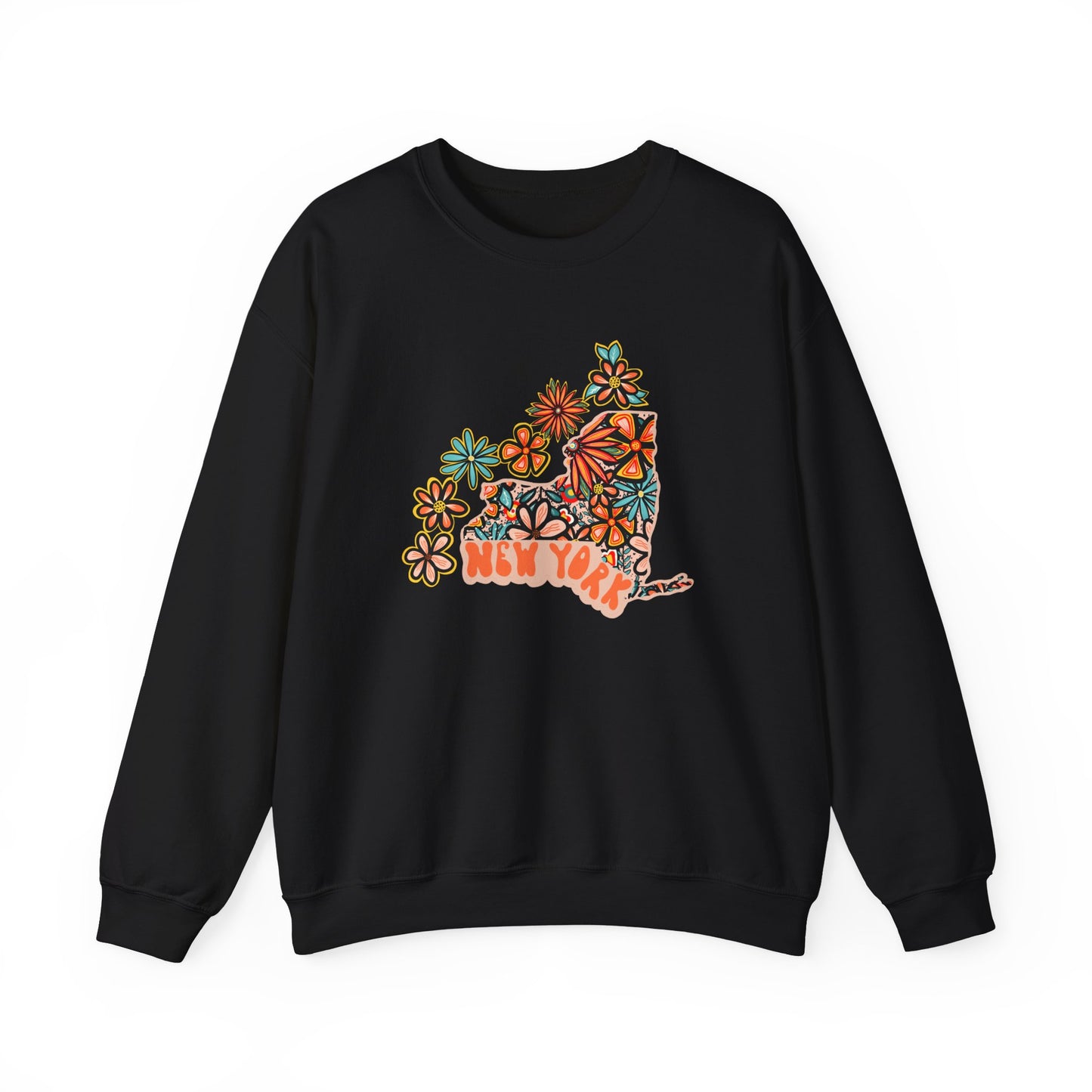 Retro 70s Flowers New York State Design — Heavy Blend™ Crewneck Sweatshirt