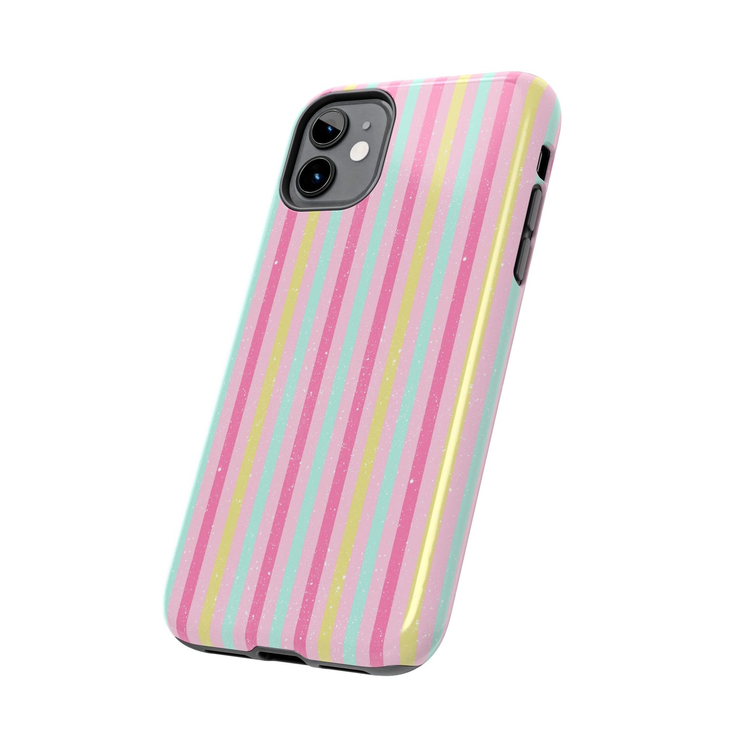 Pastel Christmas Stripes on Pink Tough Phone Cases