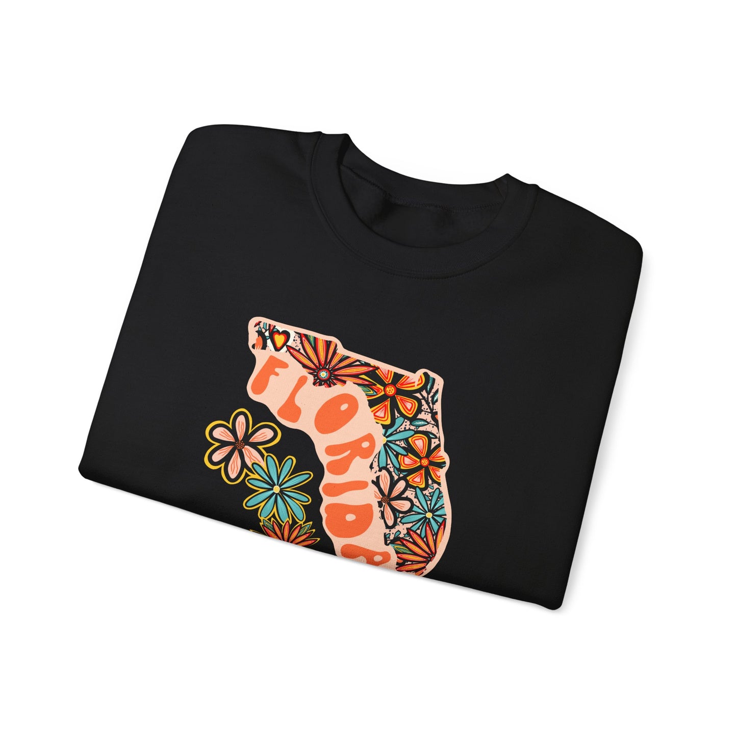 Retro 70s Flowers Florida State Design — Heavy Blend™ Crewneck Sweatshirt