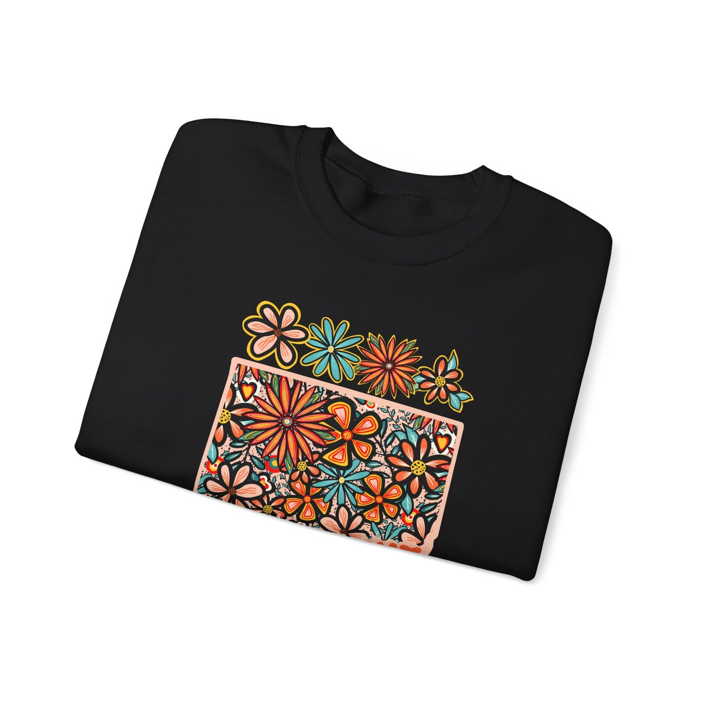 Retro 70s Flowers Connecticut State Design — Heavy Blend™ Crewneck Sweatshirt