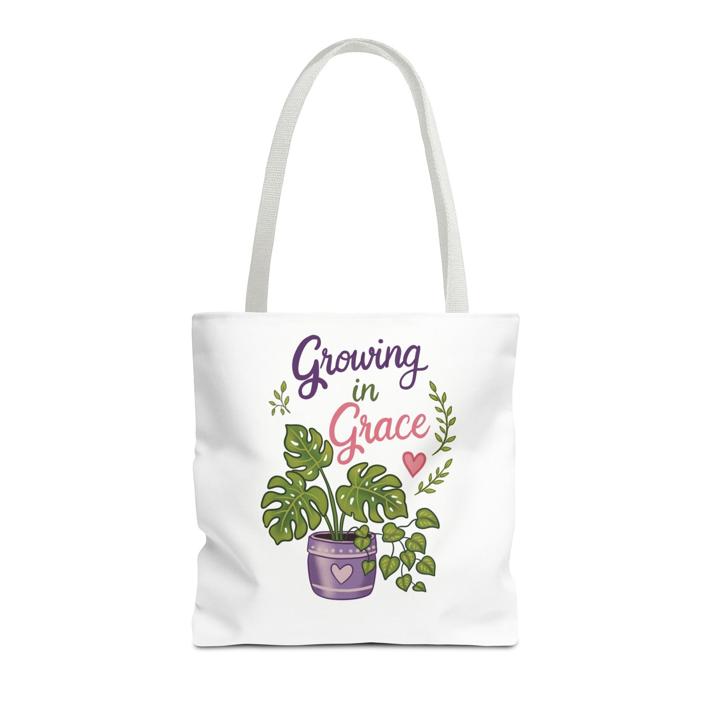 Growing in Grace Plant Tote Bag – Floral Monstera Illustration, Inspirational Gift