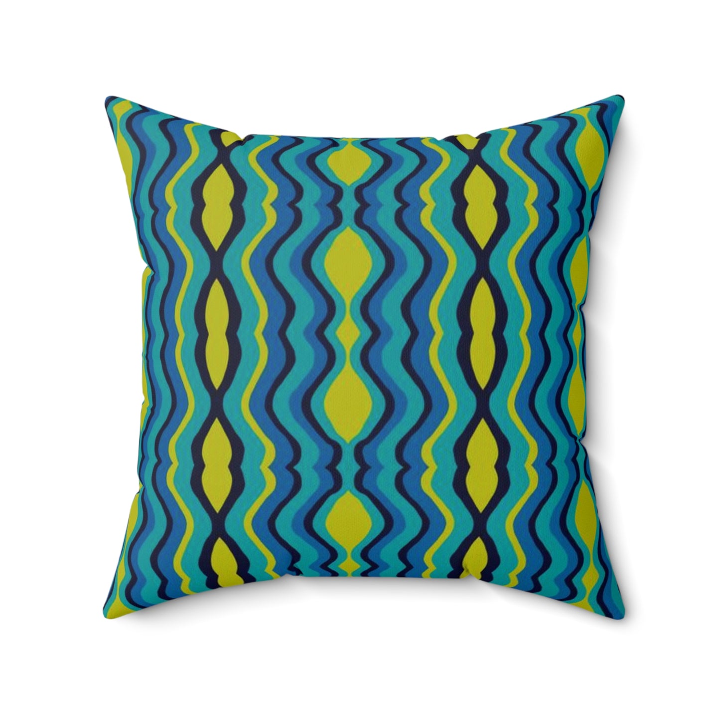 Wavy Stripes in blue and green Spun Polyester Square Pillow