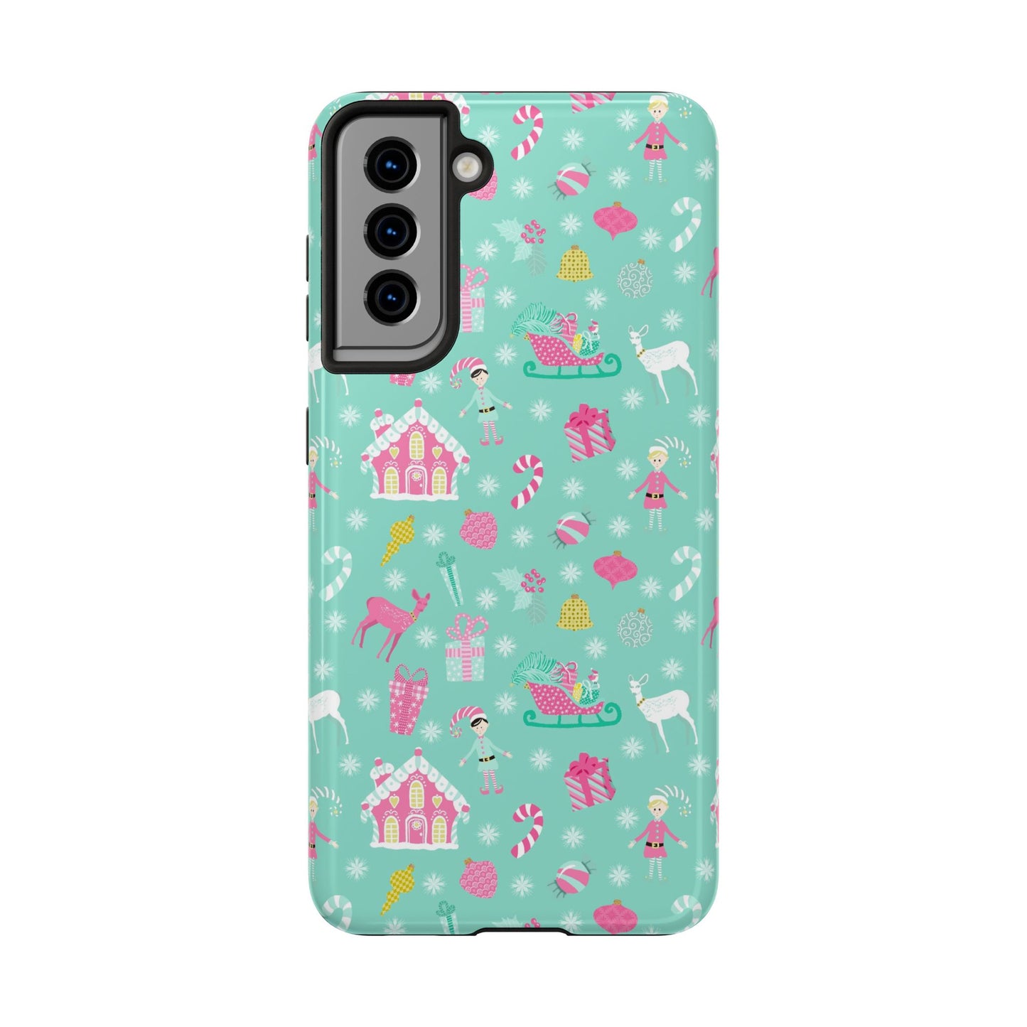 Pastel Christmas on Turquoise Tough Phone Cases