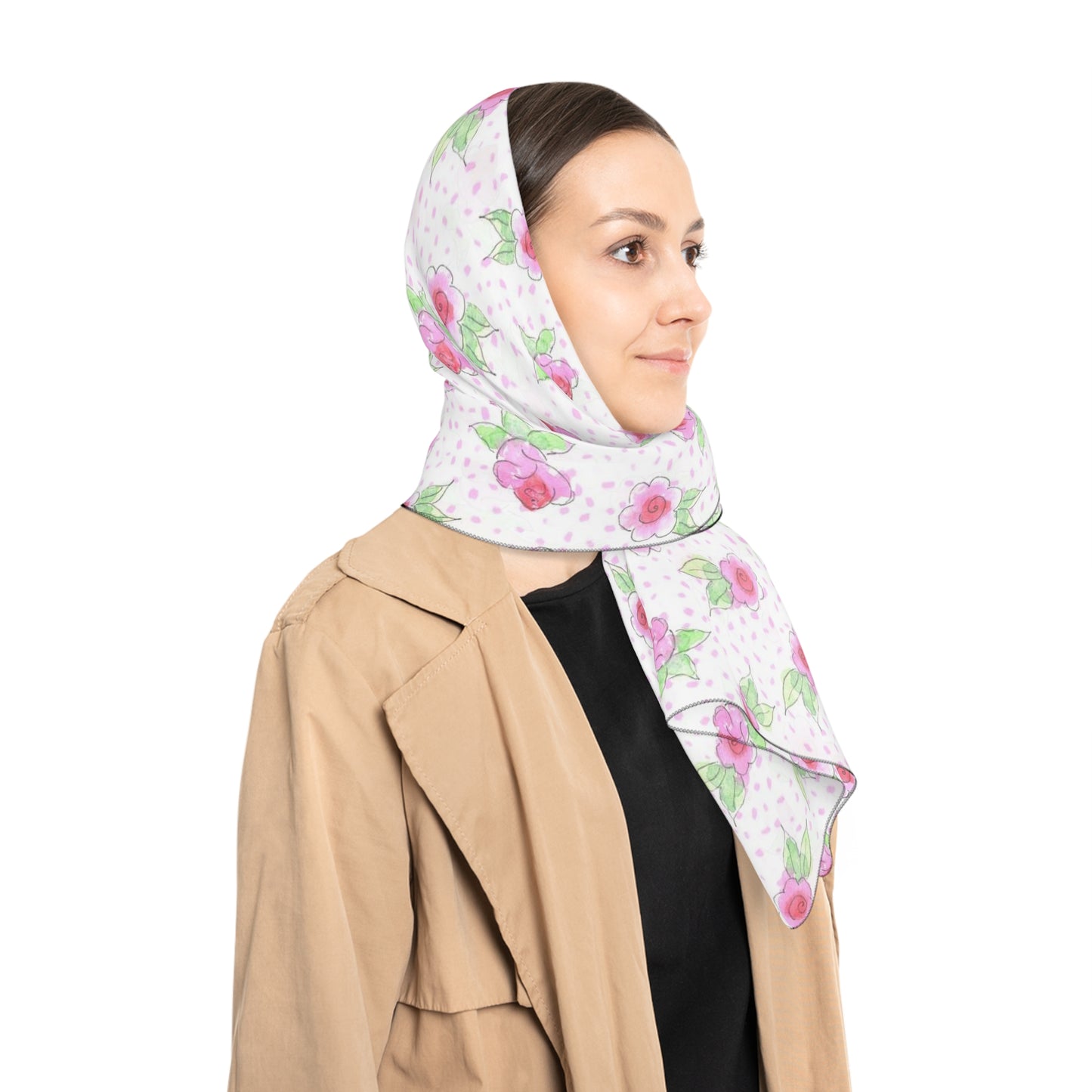 Maria’s Pink Roses Poly Scarf