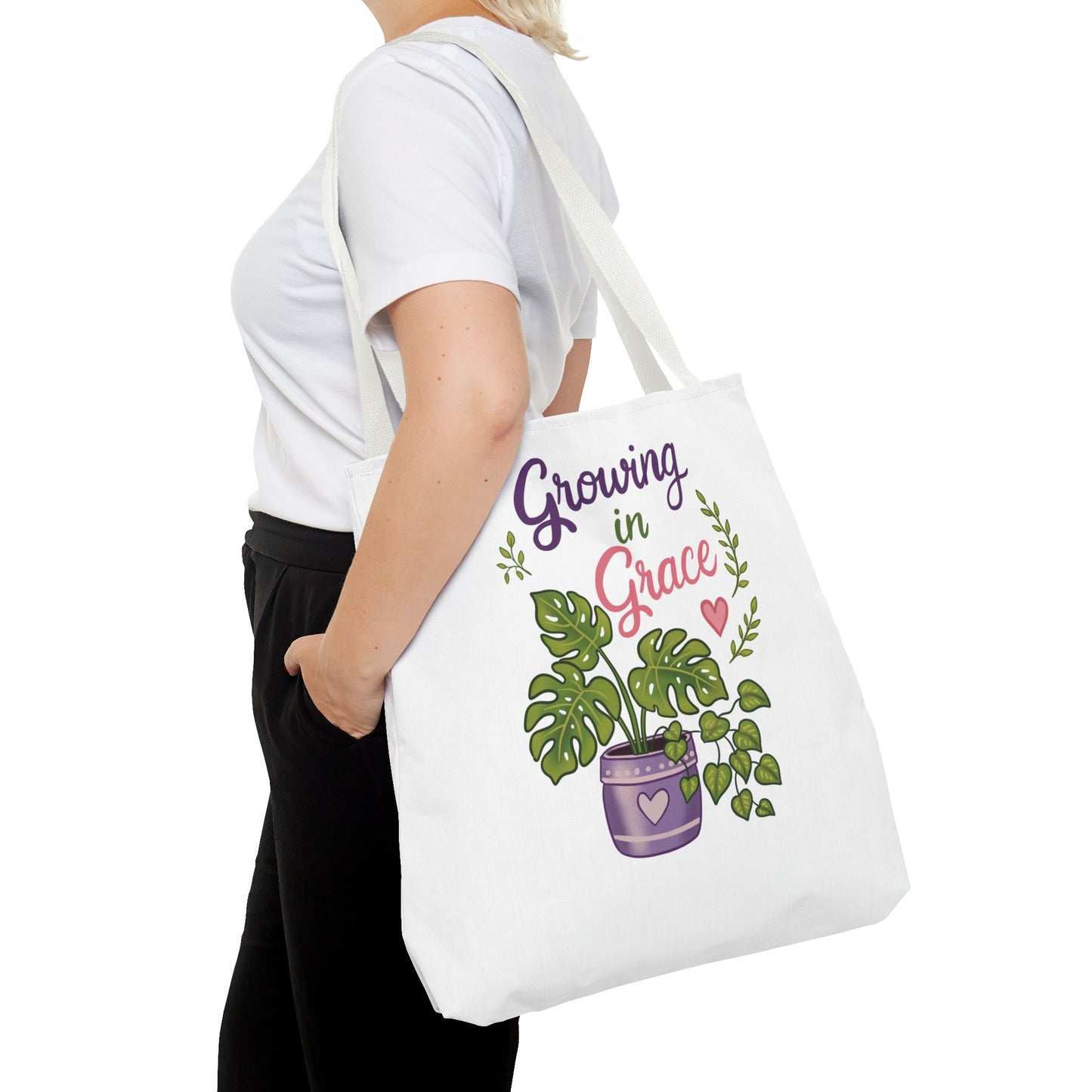 Growing in Grace Plant Tote Bag – Floral Monstera Illustration, Inspirational Gift