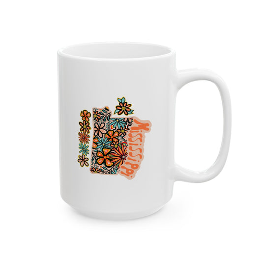 Retro 70s Flowers Mississippi Ceramic Mug 11 oz and 15 oz