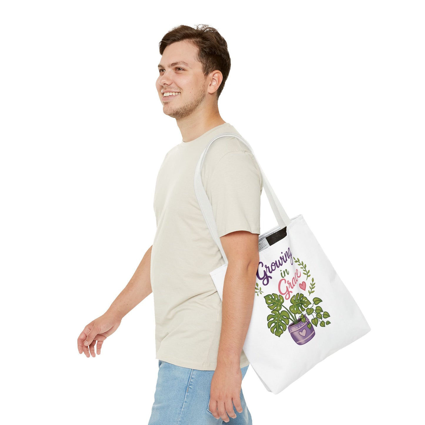 Growing in Grace Plant Tote Bag – Floral Monstera Illustration, Inspirational Gift