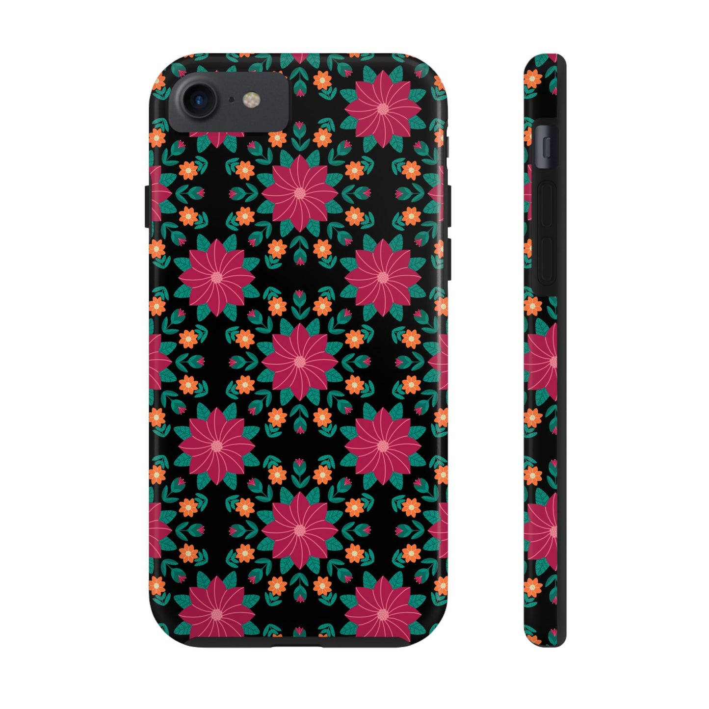 Poinsettias (pink and teal) Tough Phone Cases