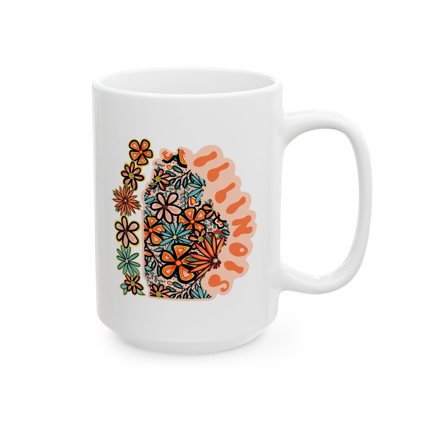 Retro 70s Flowers Illinois Ceramic Mug 11 oz and 15 oz