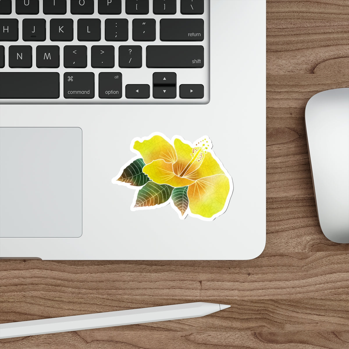 Yellow Hibiscus with Leaves Die-Cut Stickers