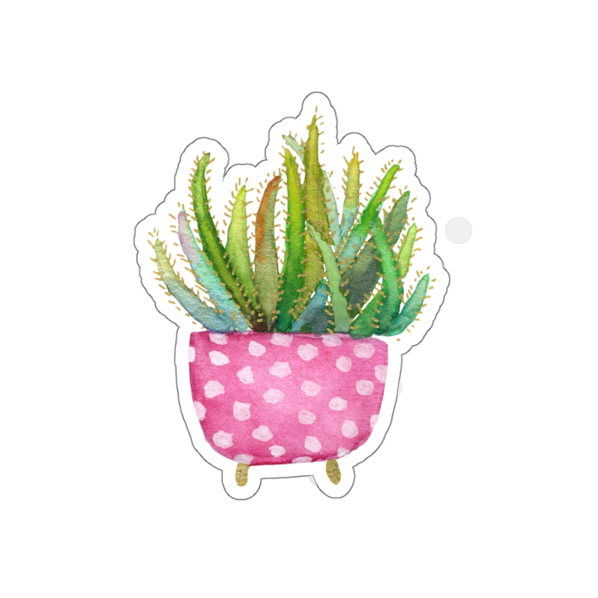 Aloe in Pink and White Polka Dot Pot Die Cut Sticker