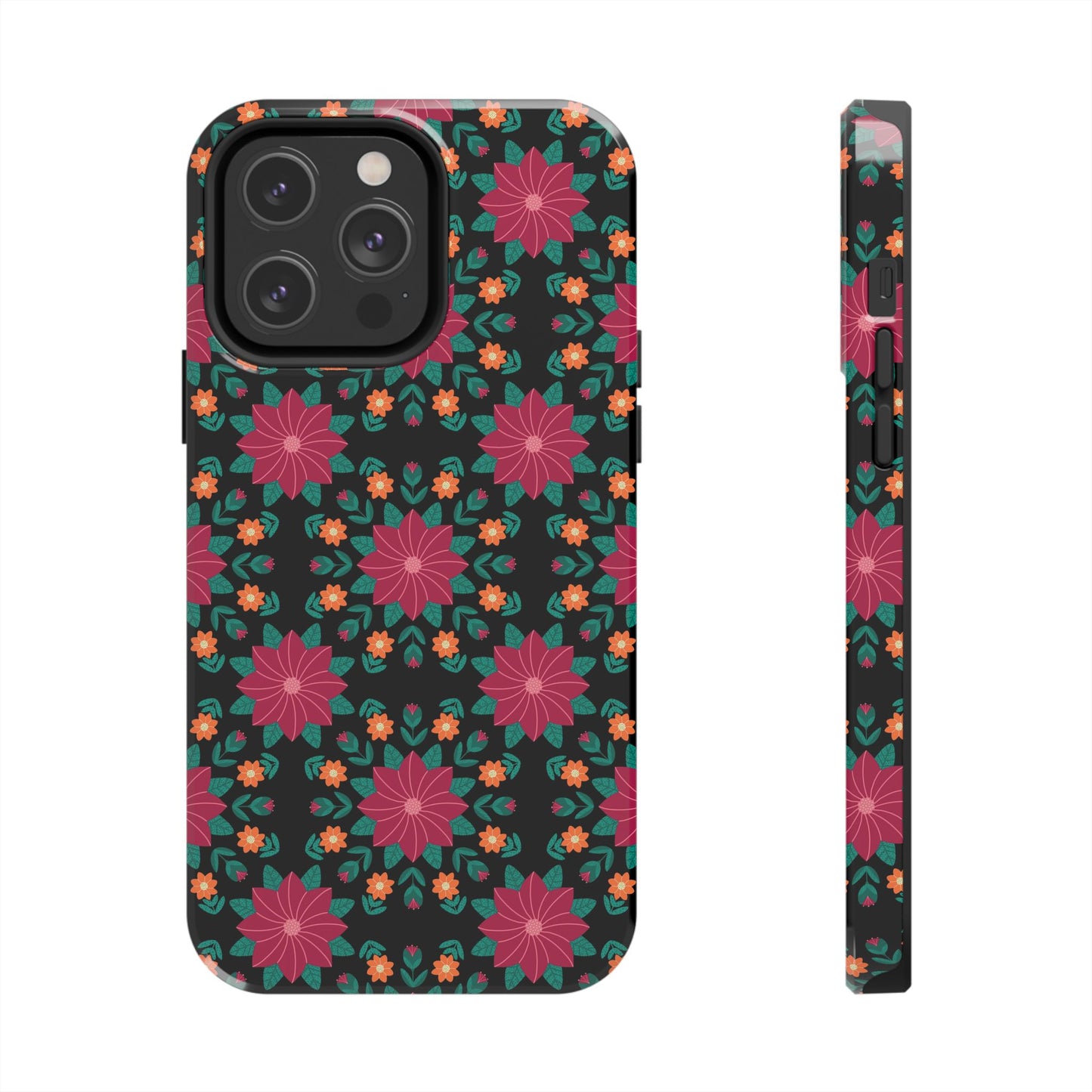 Poinsettias (pink and teal) Tough Phone Cases