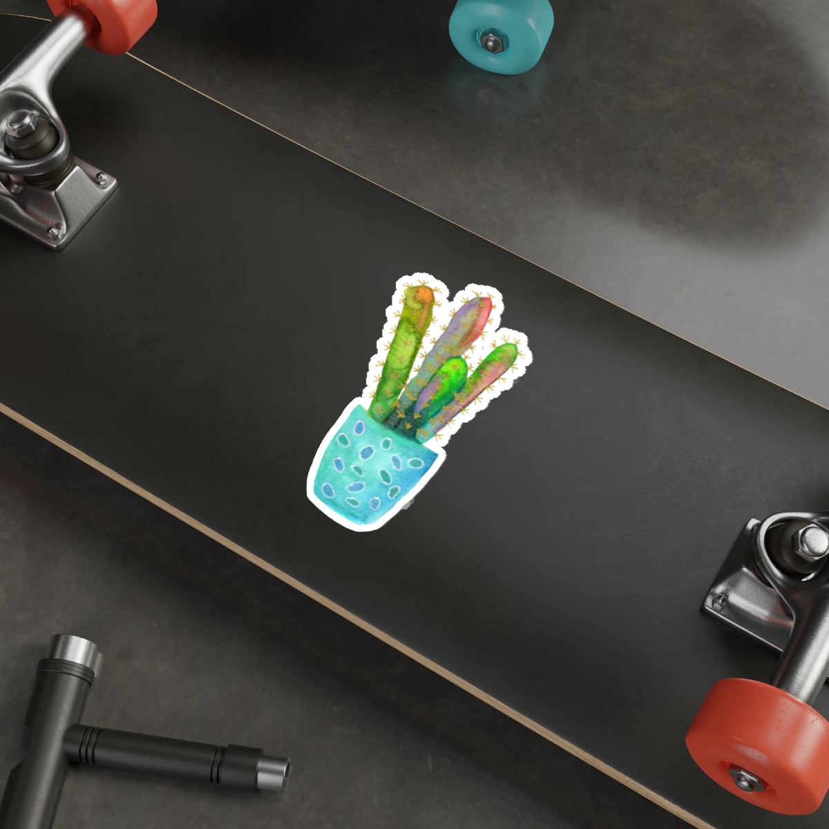 Cereus Cactus in Turquoise Pot Die Cut Sticker