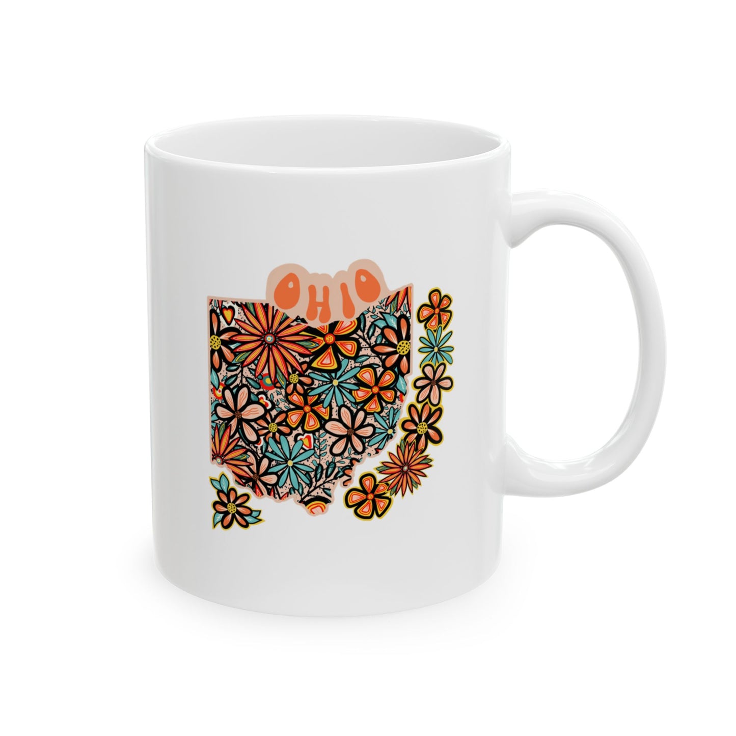 Retro 70s Flowers Ohio Ceramic Mug 11 oz and 15 oz